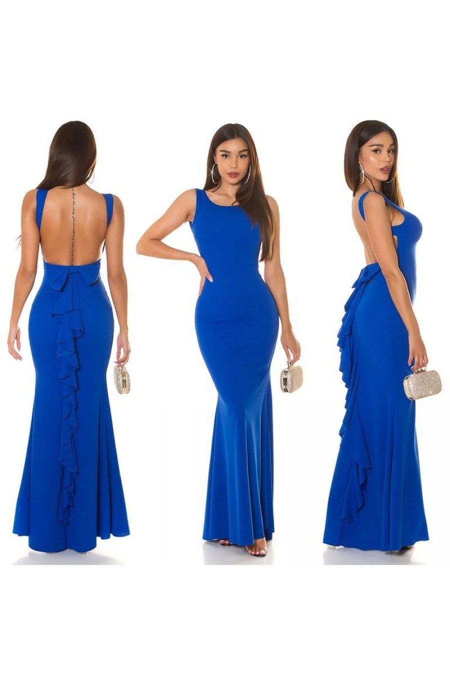 Rochie lunga, albastra, mulata, tip sirena, cu spatele gol, Lace 7 - jojofashion.ro