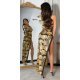 Rochie lunga galbena, cu print baroc, mulata, cu un umar gol, Reanne 4 - jojofashion.ro