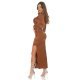 Rochie lunga, maro, mulata, cu maneca lunga, crapata pe picior, Maddys 5 - jojofashion.ro