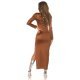 Rochie lunga, maro, mulata, cu maneca lunga, crapata pe picior, Maddys Rochie lunga, maro, mulata, cu maneca lunga, crapata pe picior, Maddys 6 - jojofashion.ro