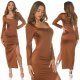 Rochie lunga, maro, mulata, cu maneca lunga, crapata pe picior, Maddys 8 - jojofashion.ro