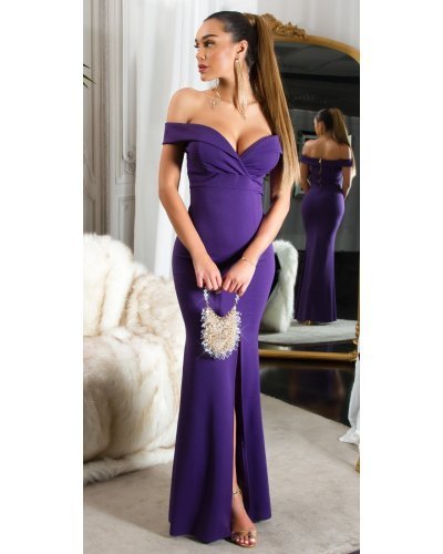 Rochie lunga mov, mulata, cu umerii goi, crapata pe picior, Berda Rochii lungi, Rochie lunga mov, mulata, cu umerii goi, crapata pe picior, Berda - jojofashion.ro
