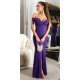 Rochie lunga mov, mulata, cu umerii goi, crapata pe picior, Berda 2 - jojofashion.ro