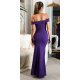 Rochie lunga mov, mulata, cu umerii goi, crapata pe picior, Berda 3 - jojofashion.ro