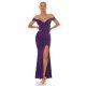 Rochie lunga mov, mulata, cu umerii goi, crapata pe picior, Berda 5 - jojofashion.ro