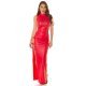 Rochie lunga WetLook, rosie, mulata, cu snur si crapatura pe laterale, Karishma 7 - jojofashion.ro