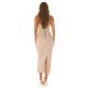 Rochie lunga bandeau bej mulata  piele eco cu umerii goi Therese 7 - jojofashion.ro