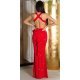 Rochie lunga rosie mulata cu umerii goi din glitter Love 2 - jojofashion.ro