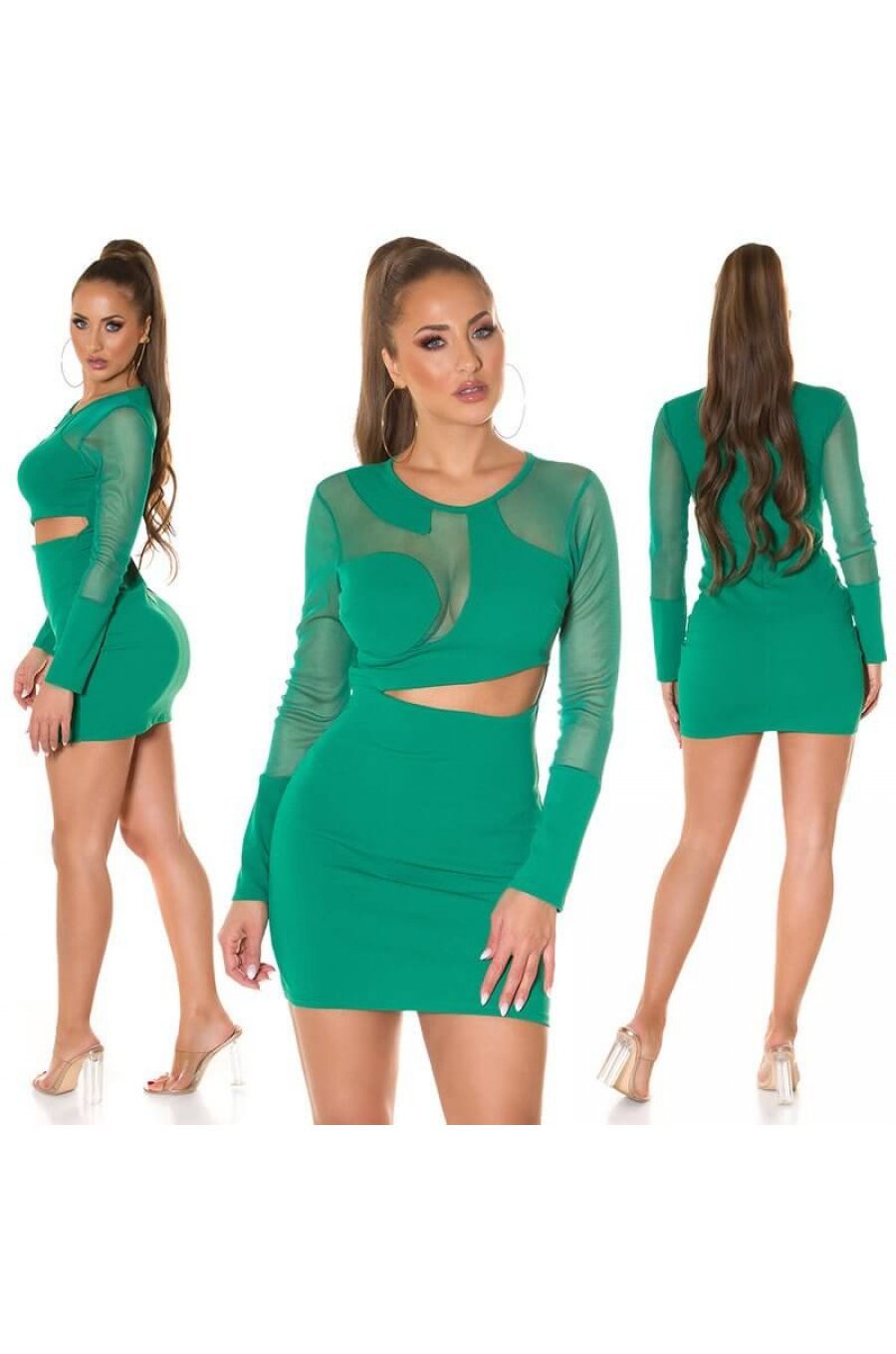 Rochie scurta verde mulata cu plasa Siya 4 - jojofashion.ro