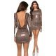 Rochie scurta mulata din paiete maro cu maneca lunga Cansu 2 - jojofashion.ro