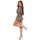 Rochie scurta mulata din paiete maro cu maneca lunga Cansu 5 - jojofashion.ro