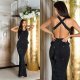 Rochie lunga neagra mulata din glitter cu umerii goi Love 6 - jojofashion.ro