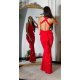 Rochie lunga rosie mulata cu umerii goi din glitter Love 4 - jojofashion.ro