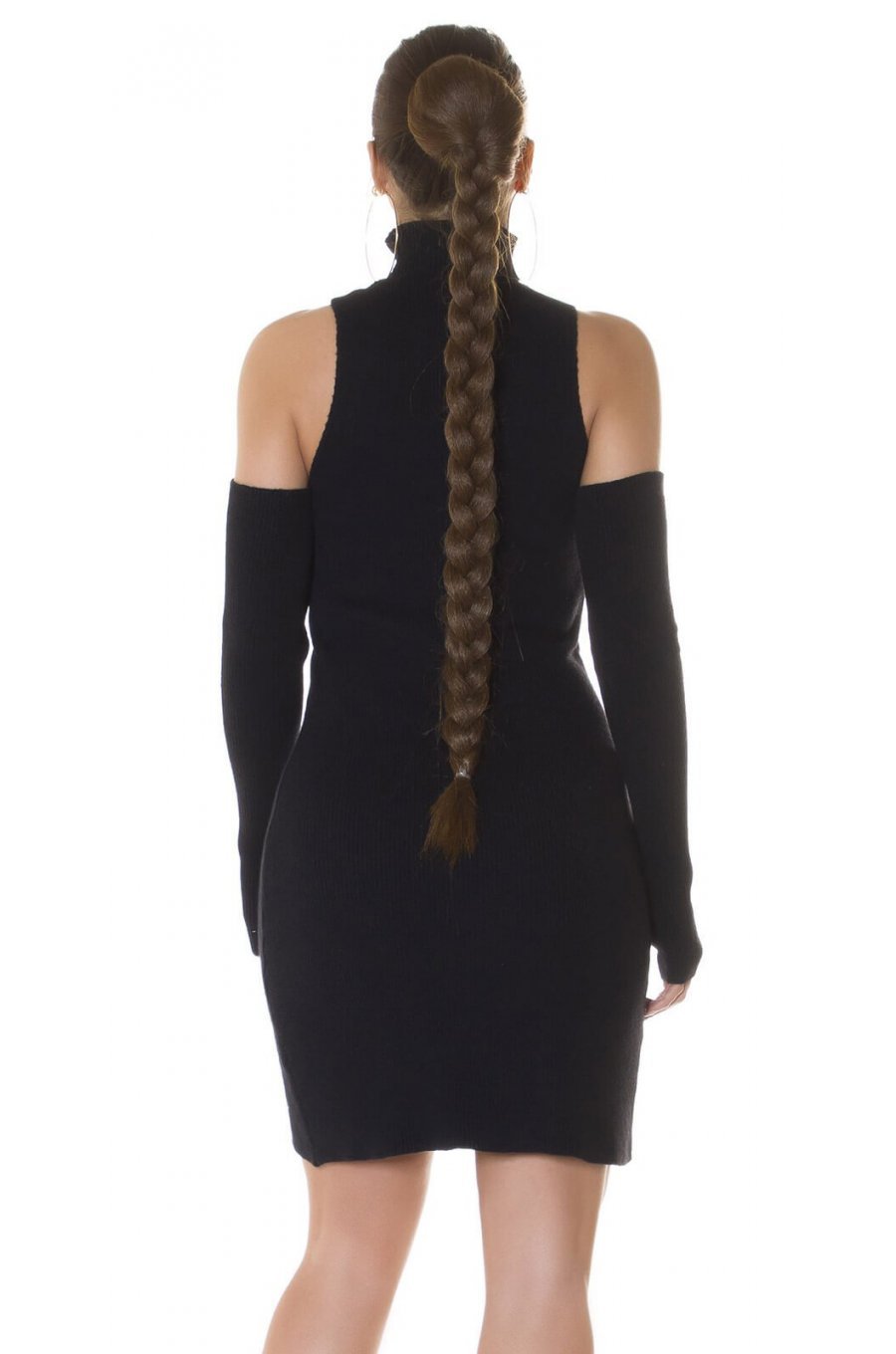 Rochie tricotata midi cu umeri goi neagra Dilara 3 - jojofashion.ro