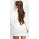 Rochie tricotata, scurta, alba, oversize cu guler inalt Vicky 3 - jojofashion.ro