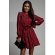 Rochie in carouri rosie scurta in clos cu maneca lunag Verusca 2 - jojofashion.ro