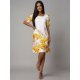 Rochie midi alba cu flori galbene croi A Barbara 2 - jojofashion.ro