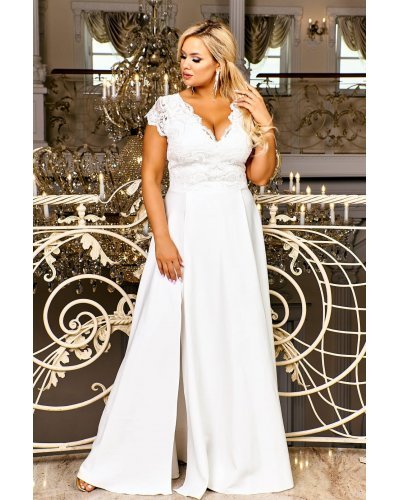 Rochie de cununie civila marime mare lunga, dantela, alba Arianza Rochii lungi, Rochie de cununie civila marime mare lunga, dantela, alba Arianza - jojofashion.ro