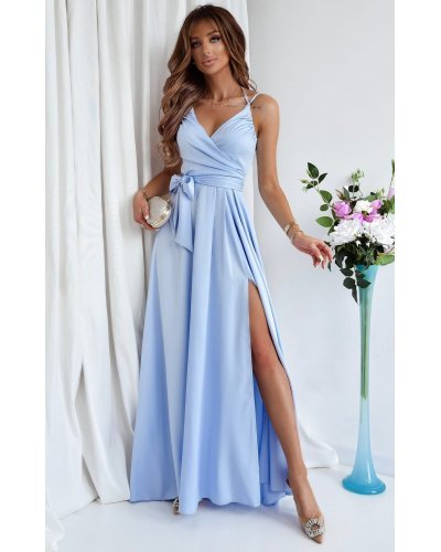 Rochie de ocazie lunga, baby blue, crapata pe picior, ScarletW2 Rochii lungi, Rochie de ocazie lunga, baby blue, crapata pe picior, ScarletW2 - jojofashion.ro