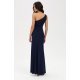 Rochie de ocazie lunga bleumarin navy mulata crapata pe picior un umar gol CelestiaR 3 - jojofashion.ro