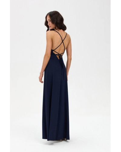 Rochii, Rochie de ocazie lunga bleumarin navy petrecuta cu spatele gol LivianaR - jojofashion.ro