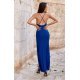 Rochie de ocazie lunga, din brocard, albastra, mulata, cu spatele gol, Frida 3 - jojofashion.ro