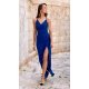 Rochie lunga albastra din brocard mulata cu spatele gol Frida 4 - jojofashion.ro