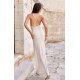 Rochie lunga mulata bej din brocard cu spatele gol Frida 3 - jojofashion.ro