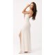 Rochie lunga mulata bej din brocard cu spatele gol Frida 4 - jojofashion.ro