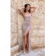 Rochie lunga mulata din brocard cappuccino cu spatele gol Frida 2 - jojofashion.ro