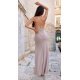 Rochie de ocazie lunga, din brocard, cappuccino, mulata, cu spatele gol, Frida 3 - jojofashion.ro