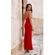 Rochie lunga rosie mulata din brocard cu spatele gol Frida 3 - jojofashion.ro
