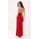 Rochie lunga rosie mulata din brocard cu spatele gol Frida 4 - jojofashion.ro