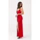 Rochie lunga rosie mulata din brocard cu spatele gol Frida 5 - jojofashion.ro
