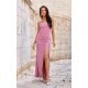 Rochie de ocazie lunga, din brocard roz pudra, mulata, cu spatele gol, Frida 2 - jojofashion.ro