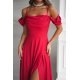Rochie de ocazie lunga glitter rosie cu umerii goi vaporoasa Delight 4 - jojofashion.ro