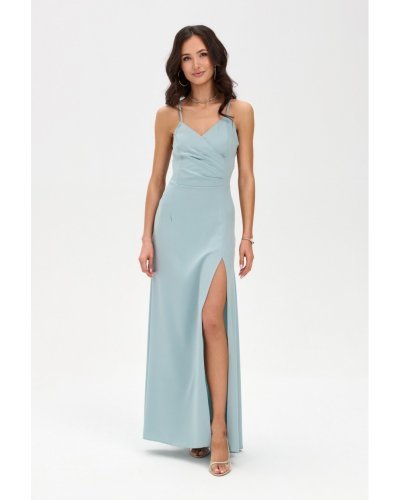 Rochii, Rochie de ocazie lunga menta crapata pe picior cu spatele gol LivianaR - jojofashion.ro