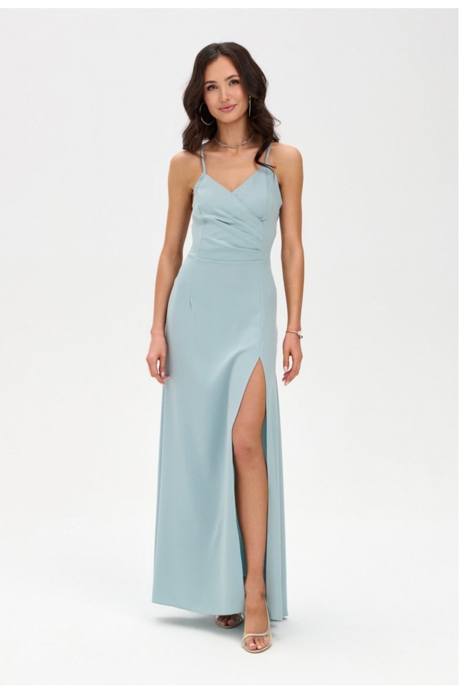 Rochie de ocazie lunga menta crapata pe picior cu spatele gol LivianaR 1 - jojofashion.ro