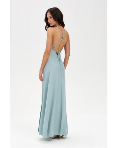 Rochii, Rochie de ocazie lunga menta crapata pe picior cu spatele gol LivianaR - jojofashion.ro