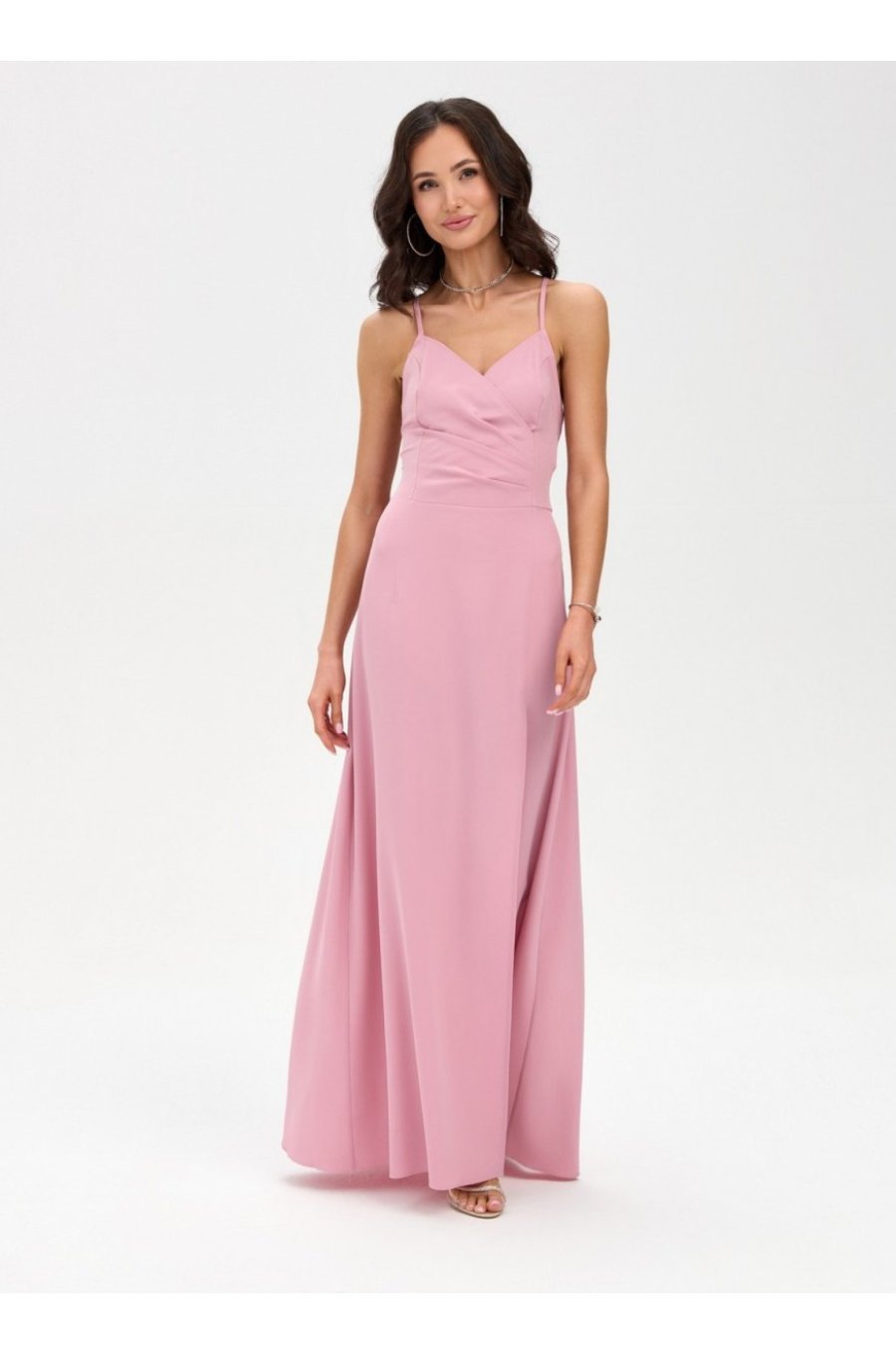 Rochie de ocazie lunga roz pudra crapata pe picior cu spatele gol LivianaR 4 - jojofashion.ro