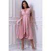 Rochie midi din brocard roz pudra petrecuta asimetrica Greta