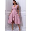 Rochie midi roz pudra petrecuta asimetrica Greta2