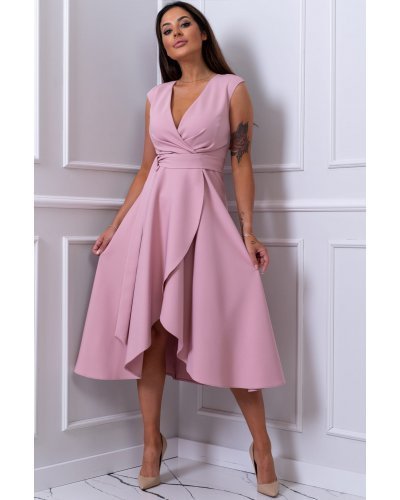 Rochie midi roz pudra petrecuta asimetrica Greta2 Rochii cununie civila, Rochie midi roz pudra petrecuta asimetrica Greta2 - jojofashion.ro