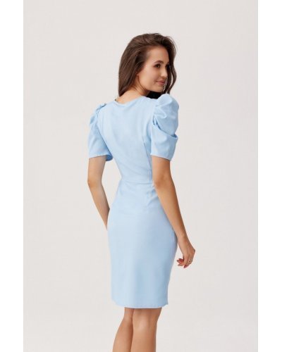 Rochie de ocazie scurta, baby blue, petrecuta, drapata Sharina Rochii scurte, Rochie de ocazie scurta, baby blue, petrecuta, drapata Sharina - jojofashion.ro