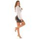 Rochie scurta mulata din imitatie piele neagra si tulle alb cu maneca lunga Ketsia 5 - jojofashion.ro