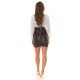 Rochie scurta mulata din imitatie piele neagra si tulle alb cu maneca lunga Ketsia 6 - jojofashion.ro