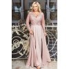Rochie lunga din dantela brocard roz pastelat cu maneca lunga Carmen
