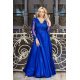 Rochie de ocazie eleganta lunga in marimi mari brocard albastru regal Carmen 2 - jojofashion.ro