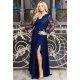 Rochie de seara eleganta lunga in marimi mari brocard bleumarin Carmen 2 - jojofashion.ro