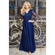 Rochie de seara eleganta lunga in marimi mari brocard bleumarin Carmen 3 - jojofashion.ro